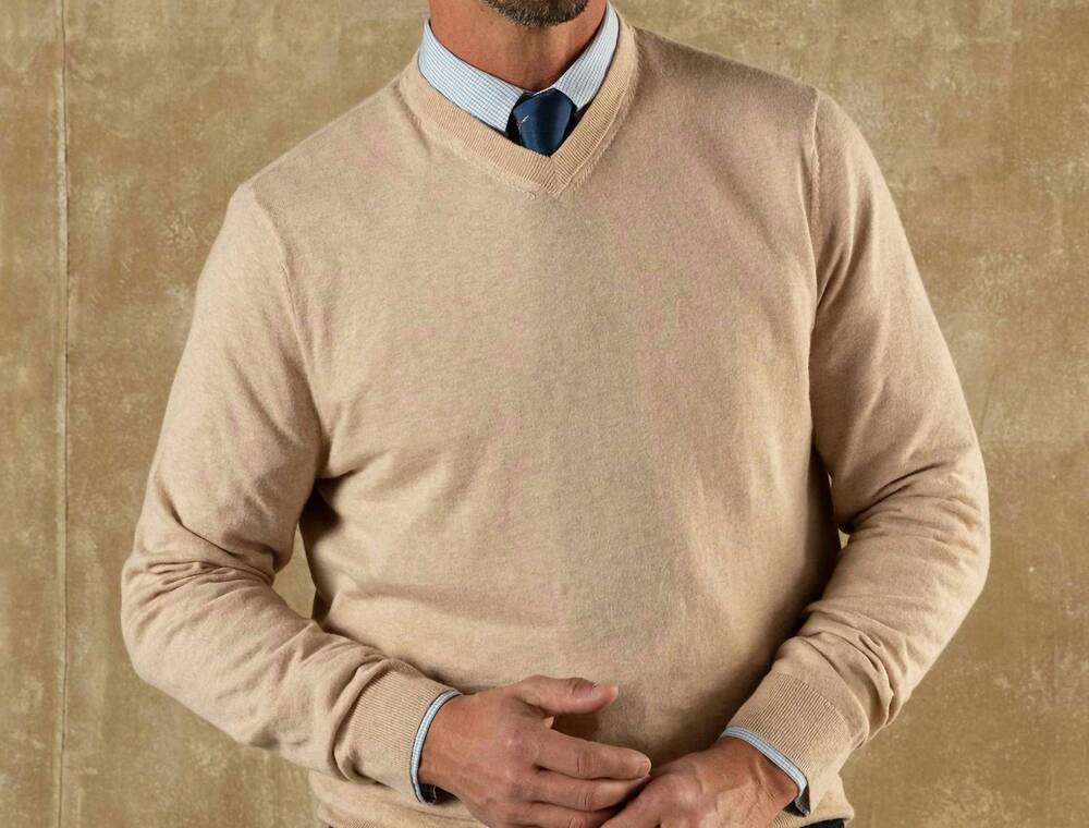 NEW DUCK HEAD buckley jersey v-neck sweater in tan heather